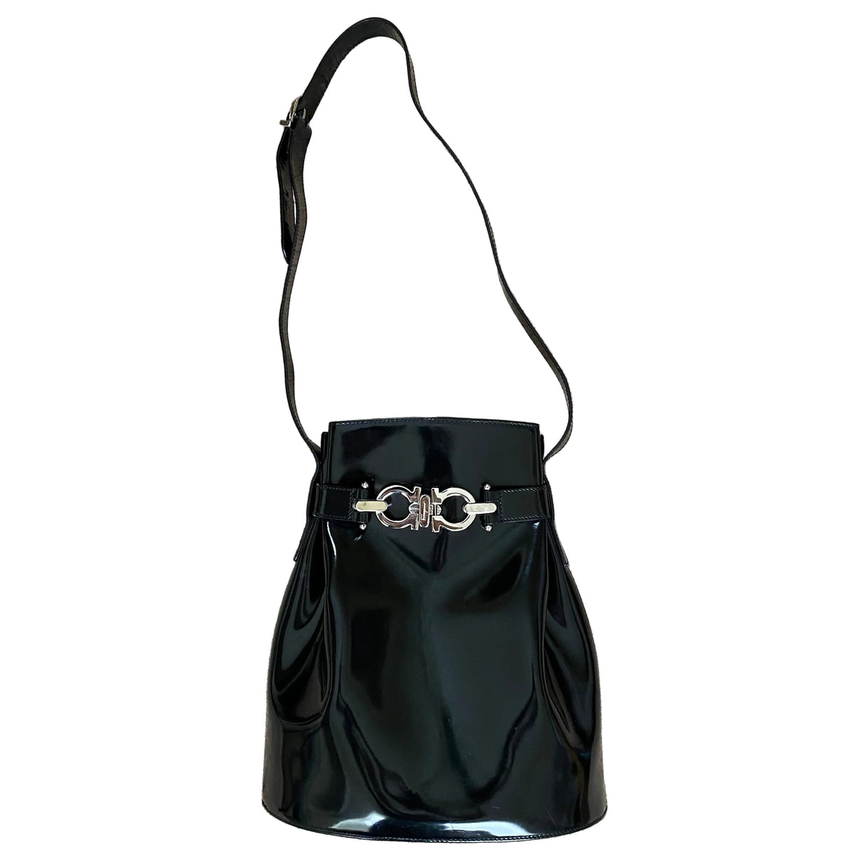 Ferragamo black leather bucket bag Authentic with COA 10.6x12x5.5