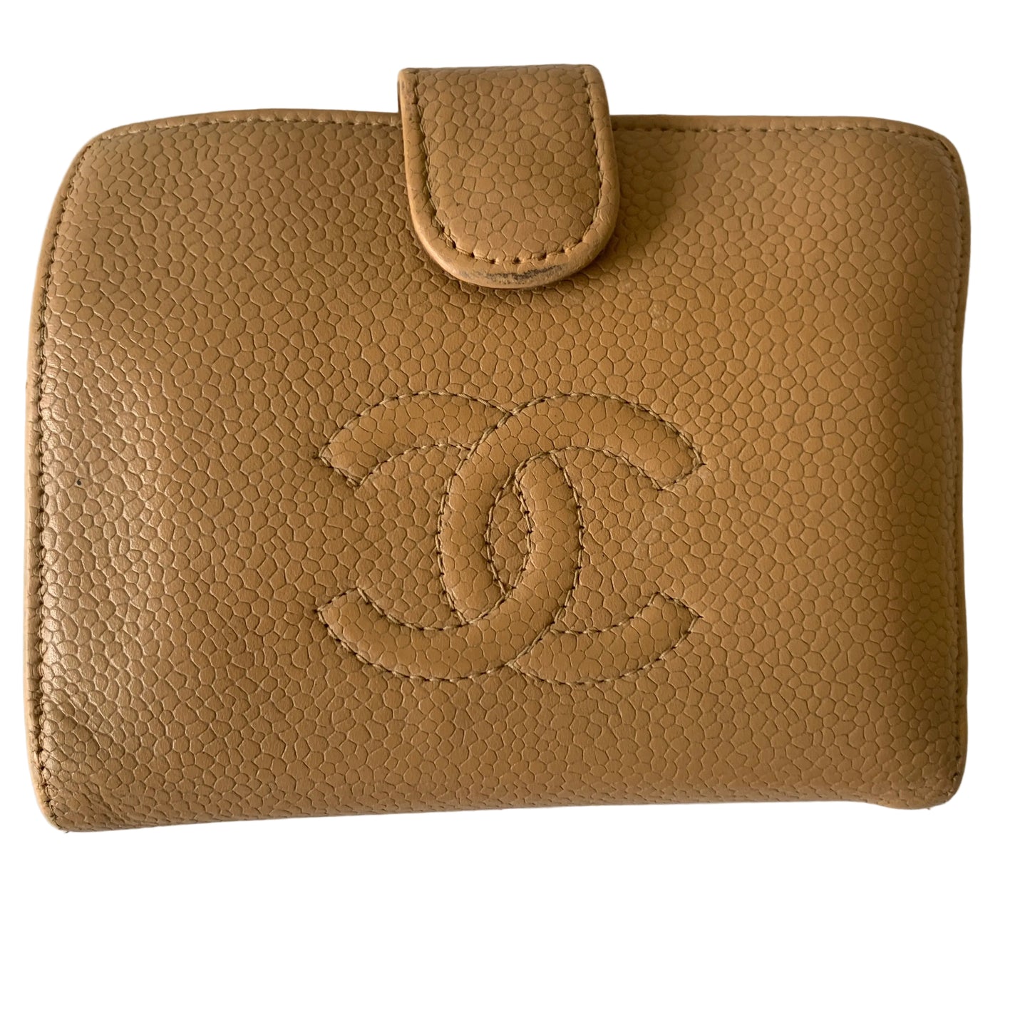 Chanel beige caviar leather compact Wallet authentic with COA