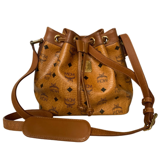 MCM cognac bucket crossbody bag Authentic with COA