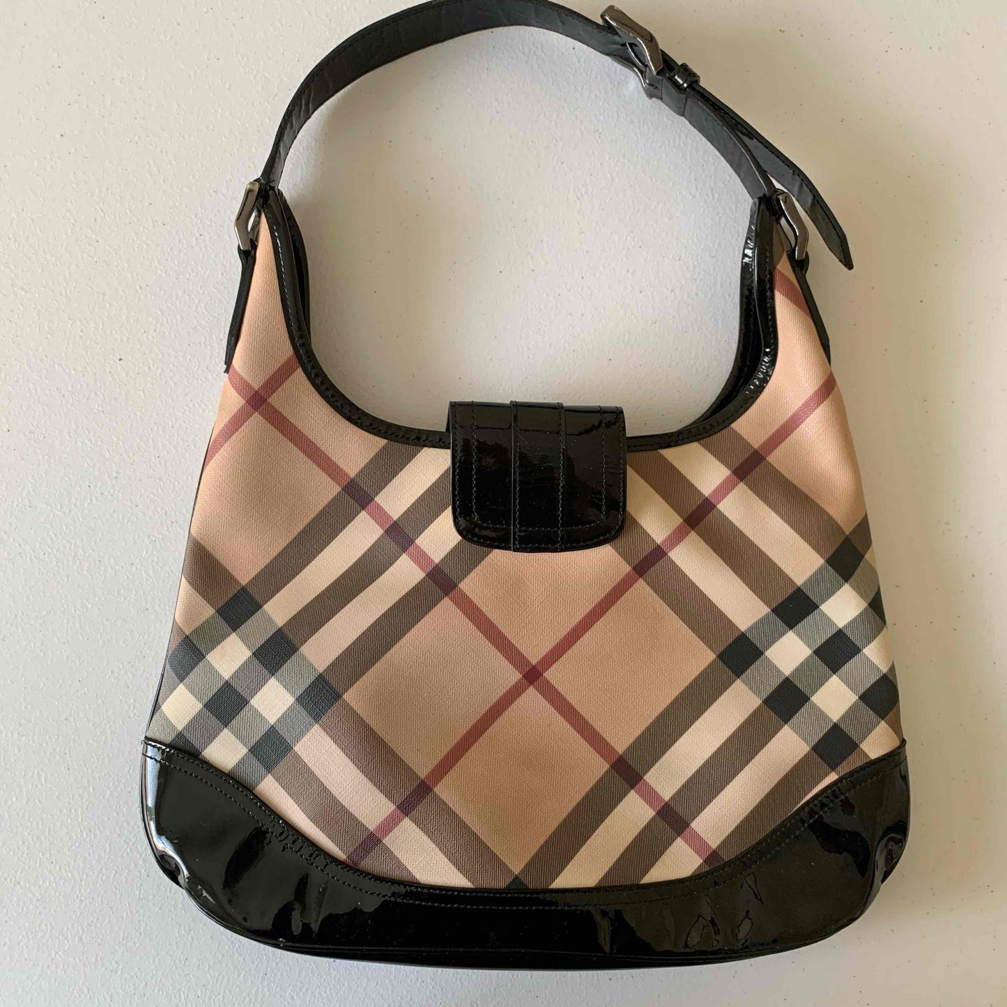 Burberry nova check canvas Ann black leather hobo bag authentic with COA