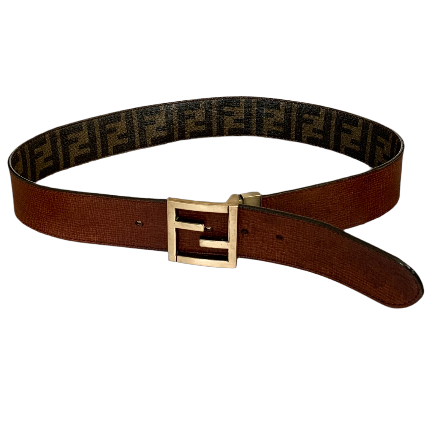Authentic FENDI unisex reversibile double sided FF monogram leather belt