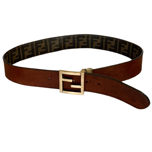 Authentic FENDI unisex reversibile double sided FF monogram leather belt