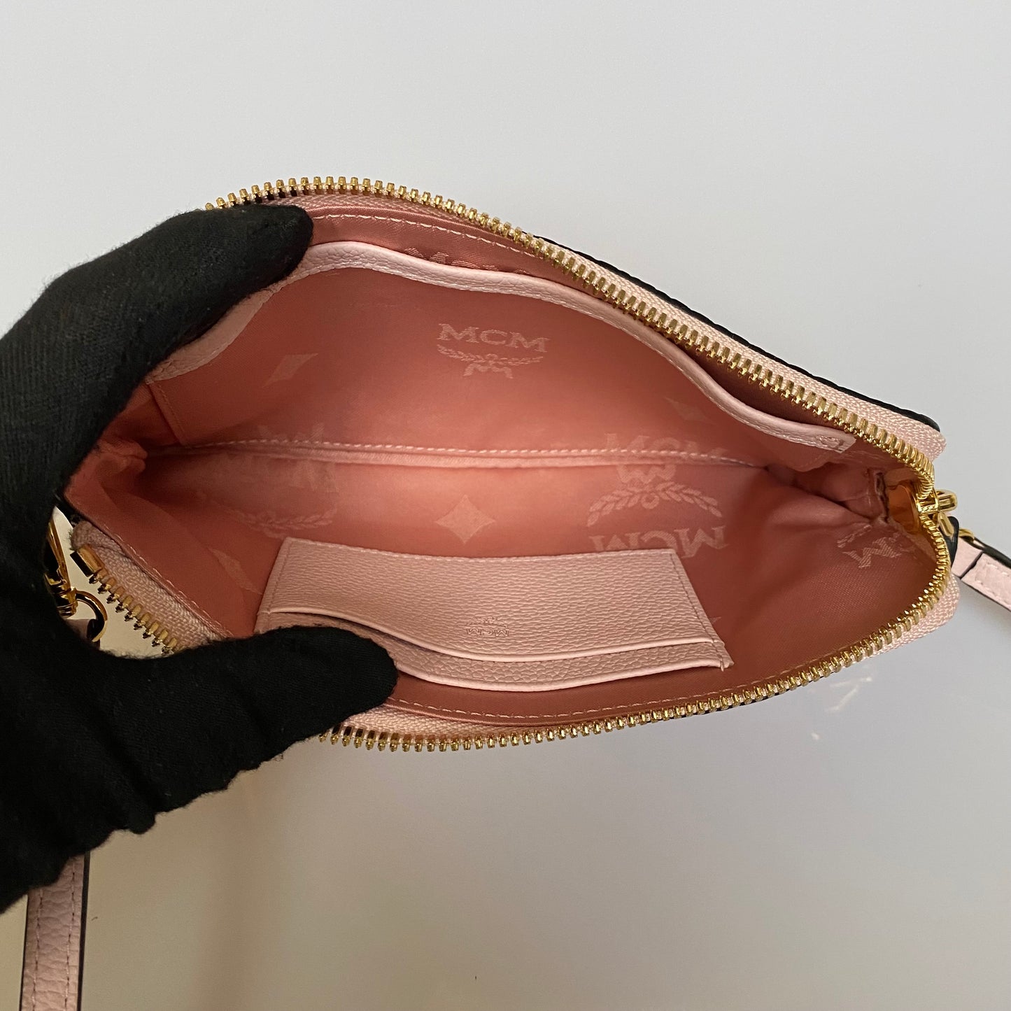 MCM pink visetos belt bag crossbody bag Authentic with COA