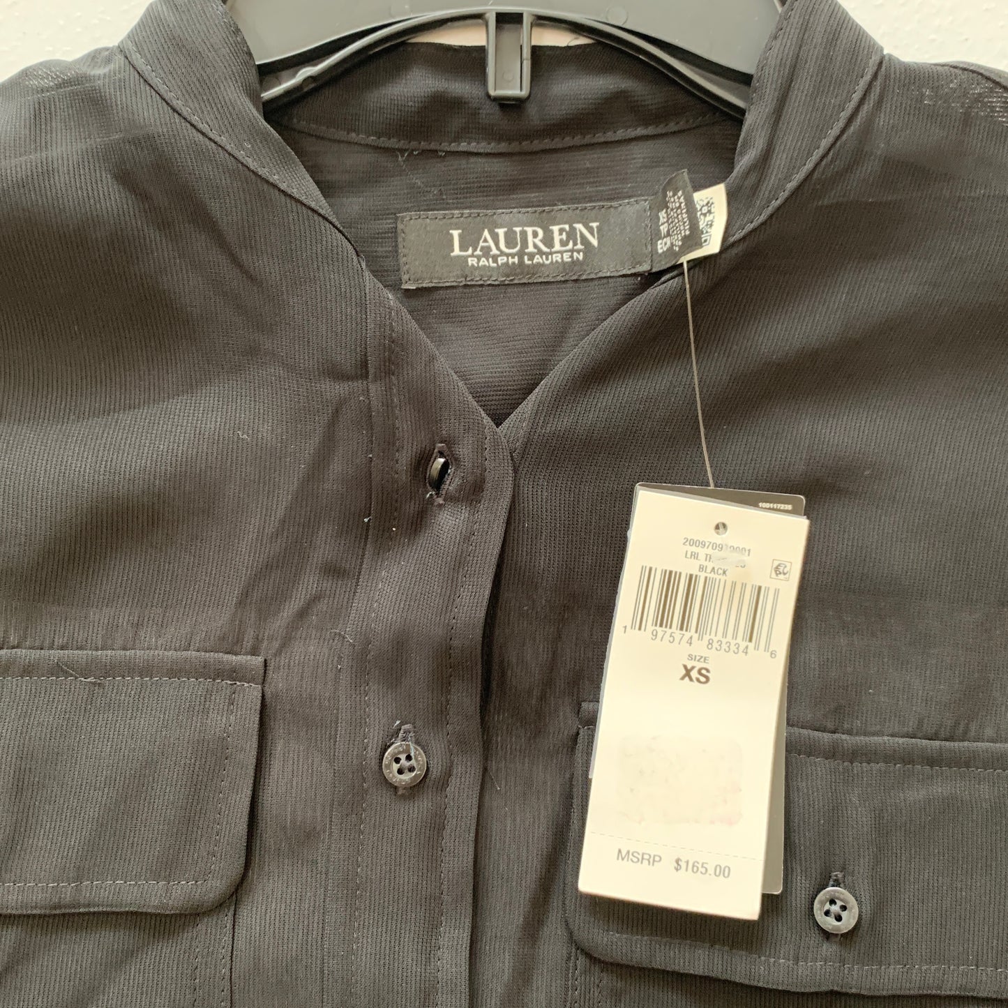 Lauren Ralph Lauren women’s NWT Black long sleeve sheer button up shirt size XS