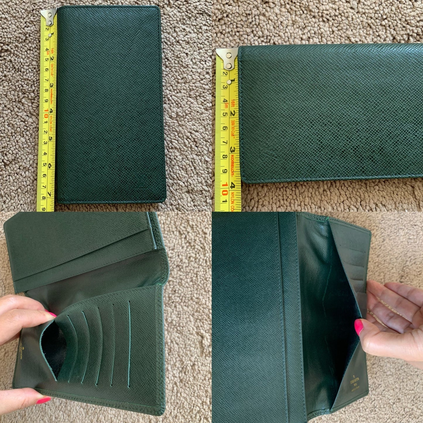 LV1052 Louis Vuitton men's green taige leather card holder wallet