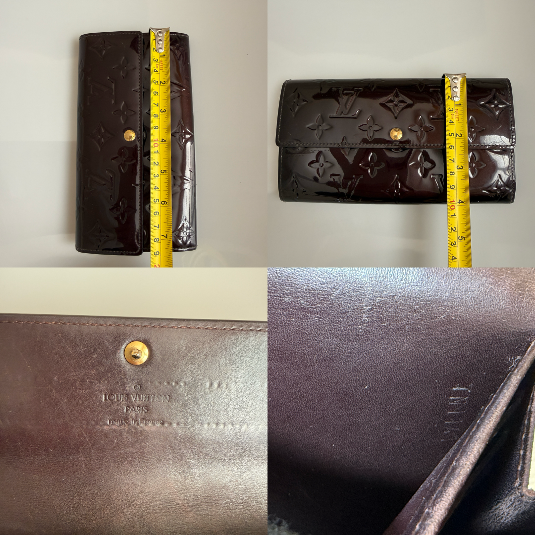 Louis Vuitton monogram Vernis patent leather amarante long wallet authentic with COA TN1141