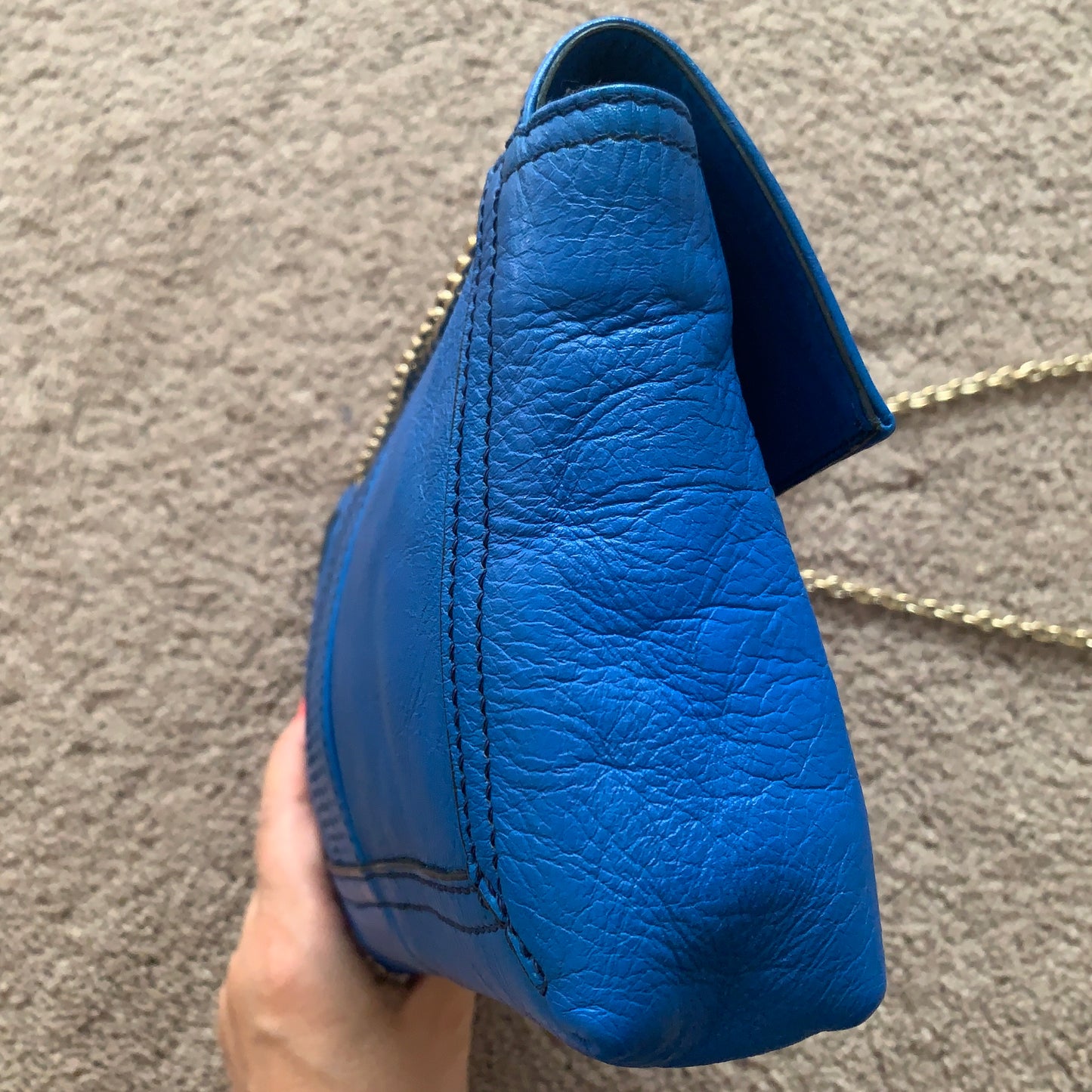 Authentic Fendi 2 way baguette chain blue leather bag with dust bag and COA