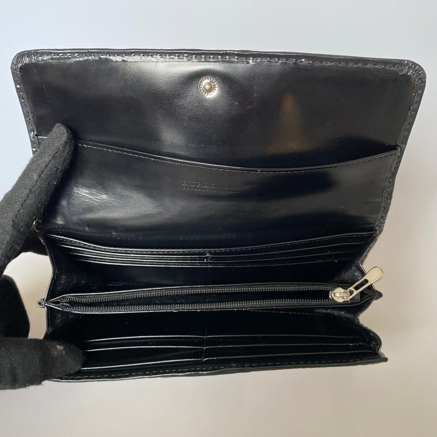 Burberry nova check black leather long wallet Authentic with coa