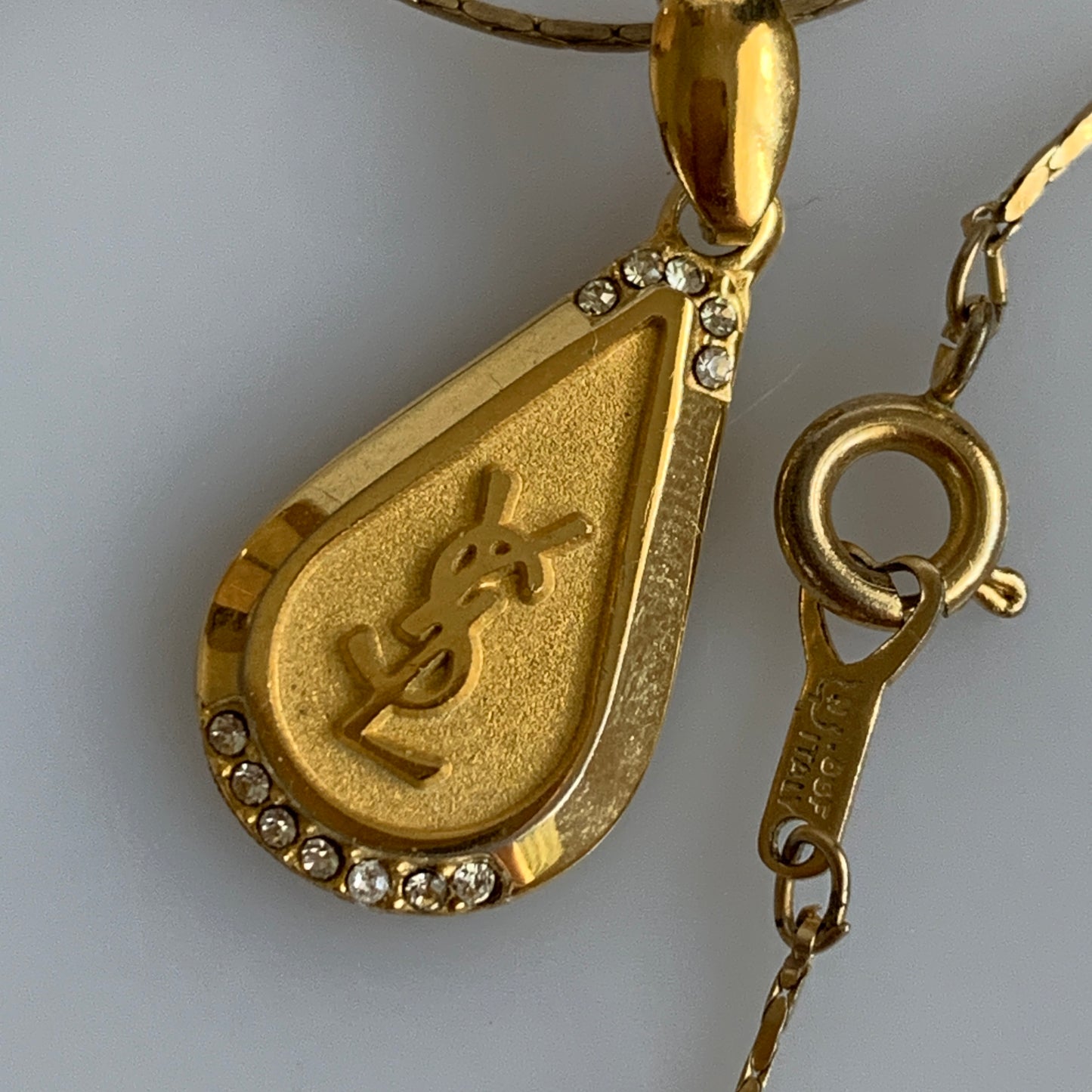 Yves Saint Laurent YSL logo gold plated Necklace authentic with COA