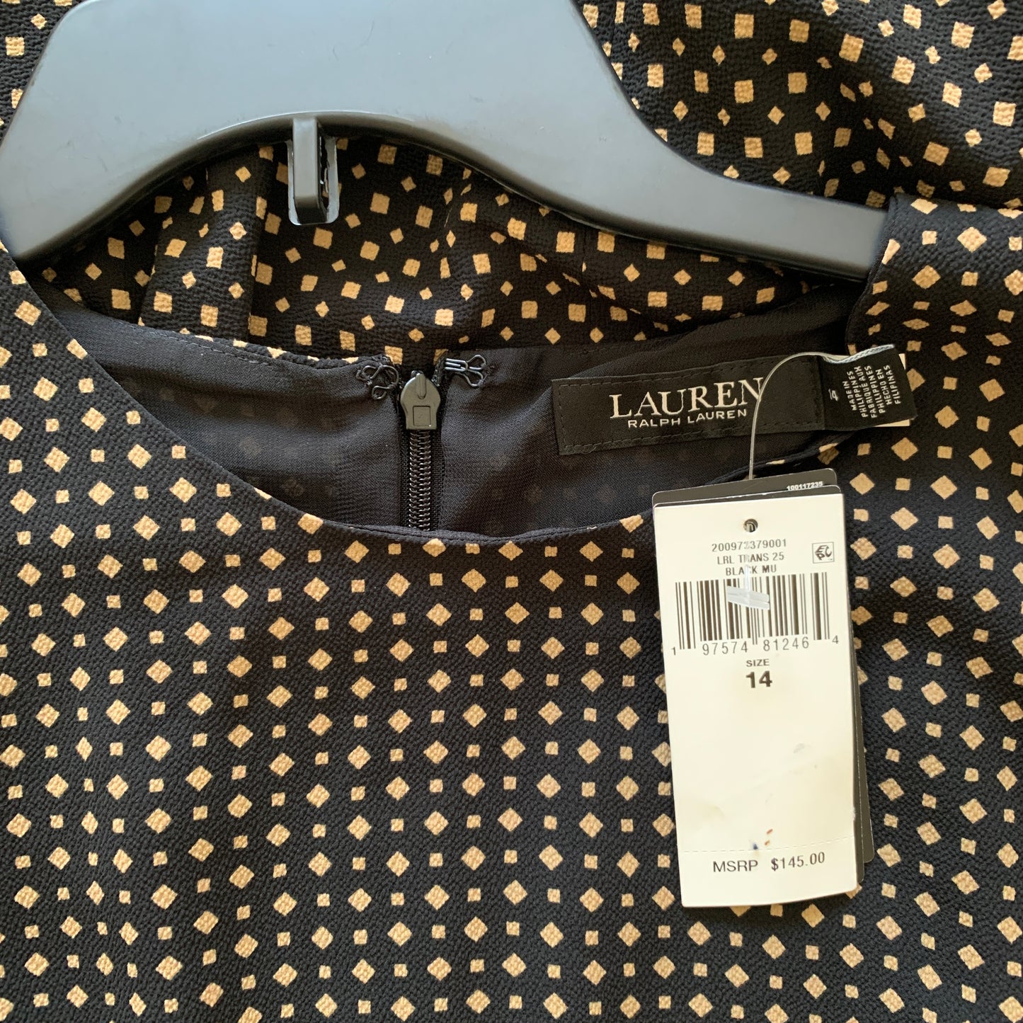 Lauren Ralph Lauren Women’s NWT black and yellow sheer sleeveless dress size 14