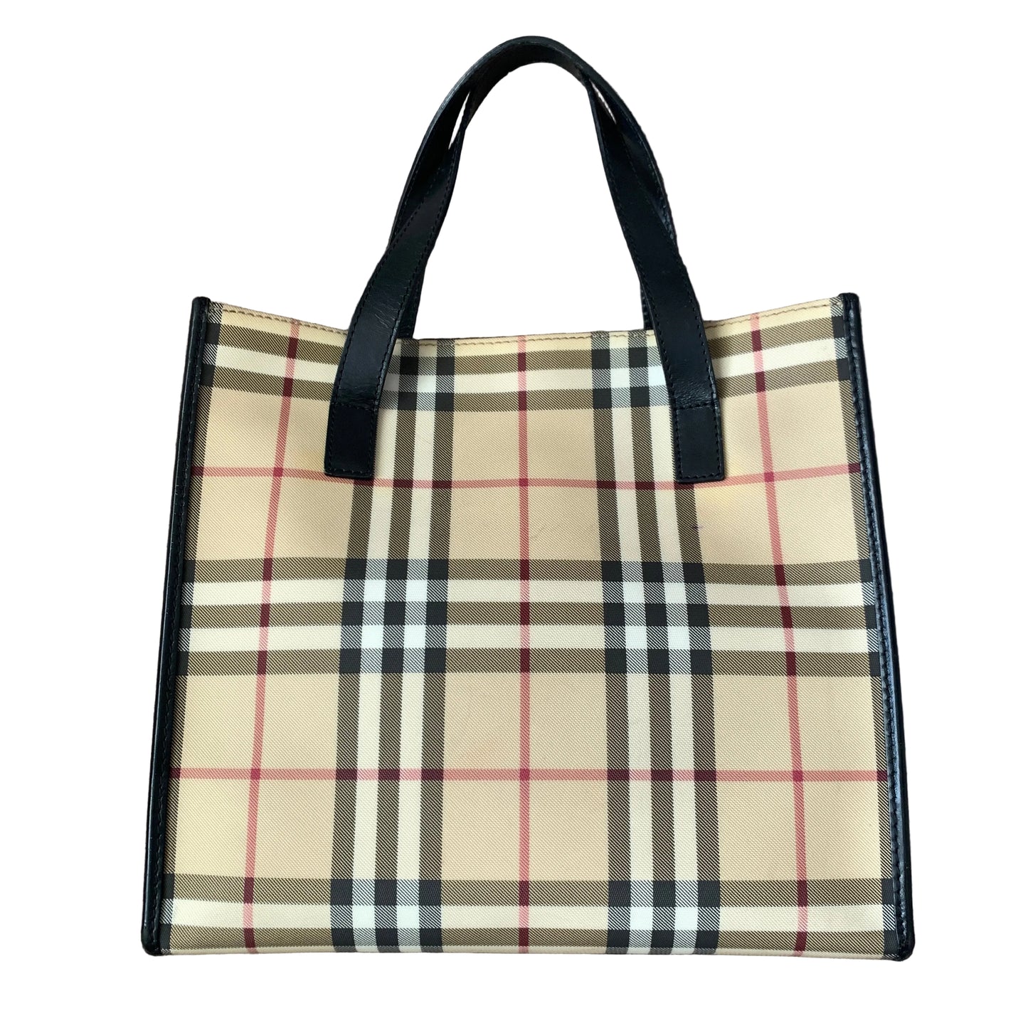 Burberry classic check black leather tote bag Authentic with COA