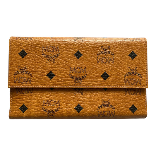 MCM logo cognac long wallet Authentic with COA
