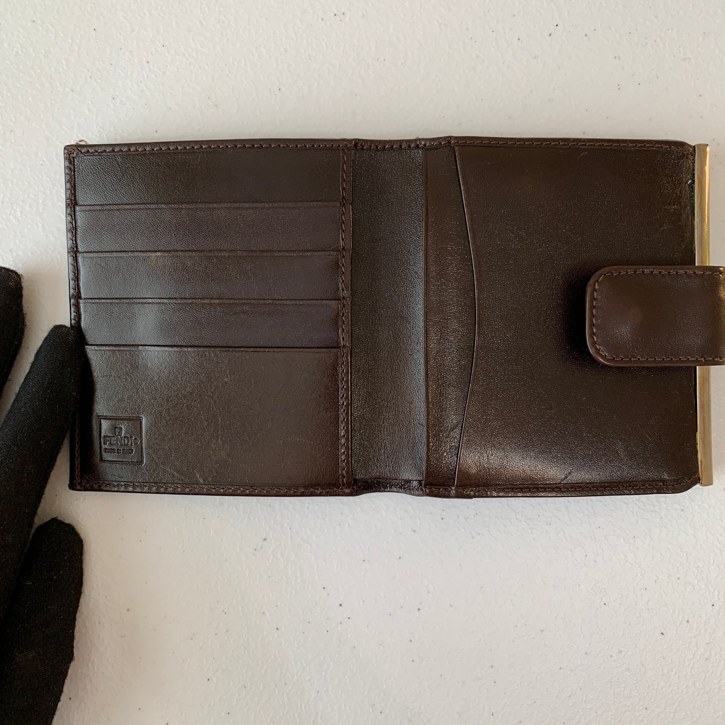 Fendi zucca monogram compact Wallet with kiss lock authentic with COA