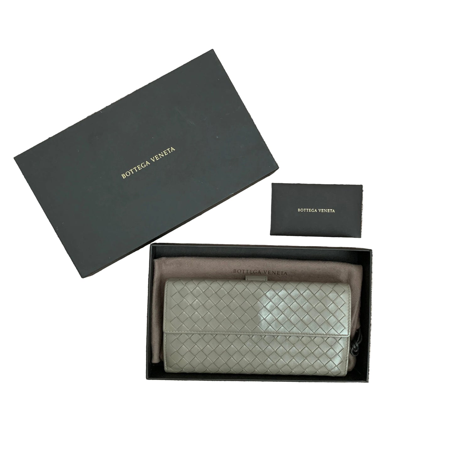 Bottega Veneta intrecciata gray leather long wallet authentic with COA box 7.5x4
