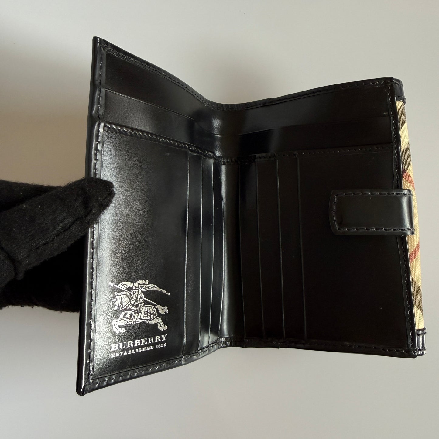 Burberry nova check canvas abs black leather compact wallet authentic with COA