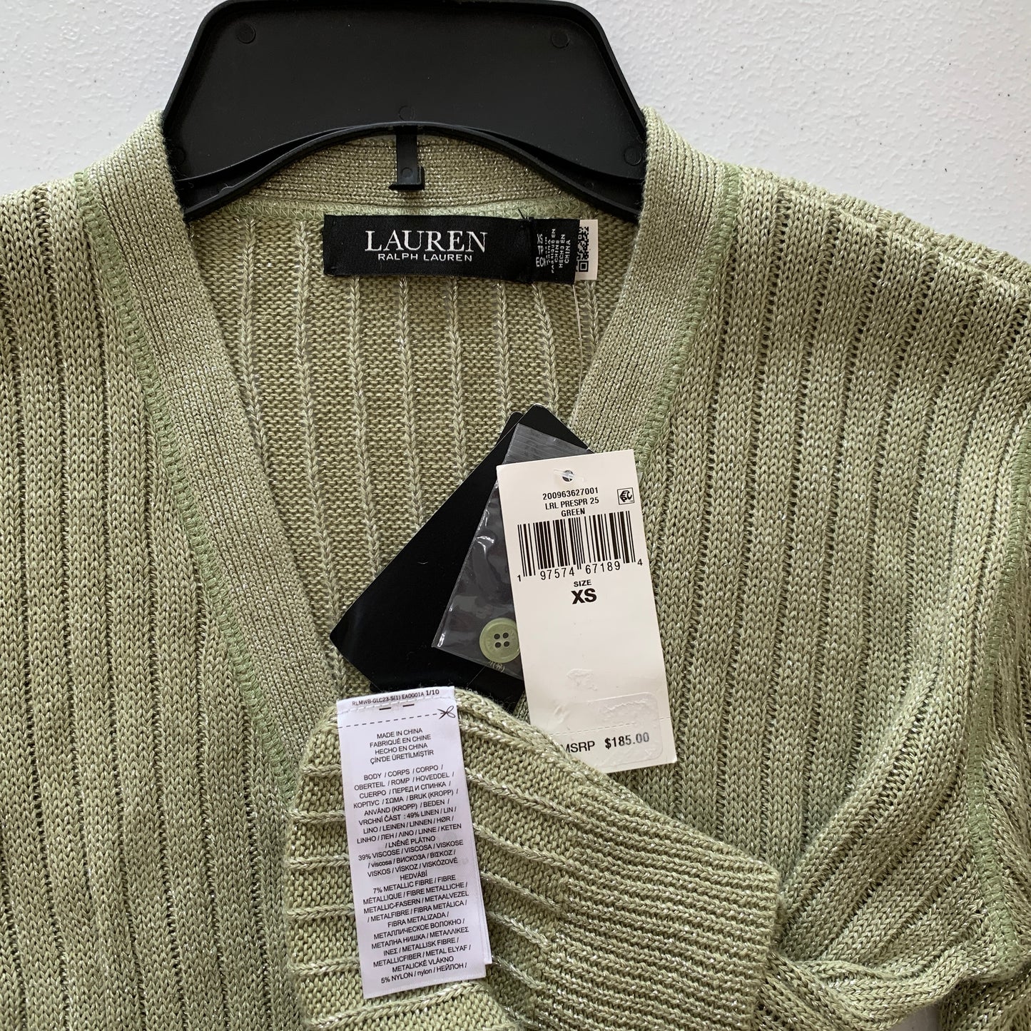 Lauren Ralph Lauren NWT women’s green button down cardigan size XS
