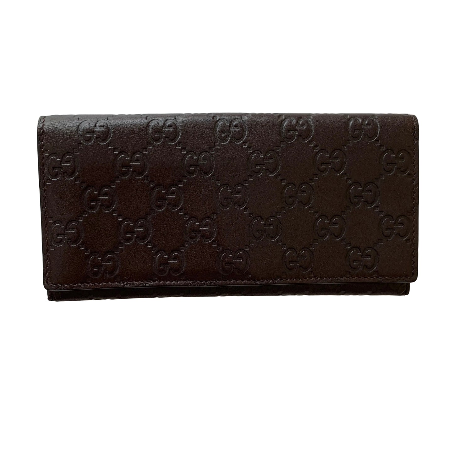 Gucci Long signature monogram Brown leather long Wallet authentic with COA