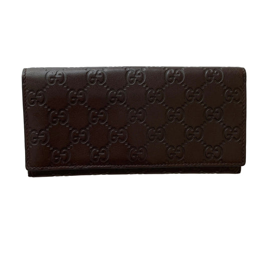 Gucci Long signature monogram Brown leather long Wallet authentic with COA