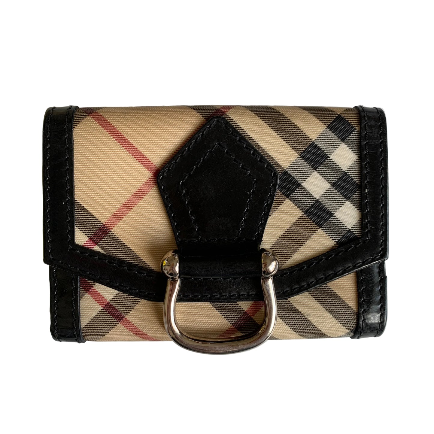 Burberry nova check compact black leather wallet authentic with COA