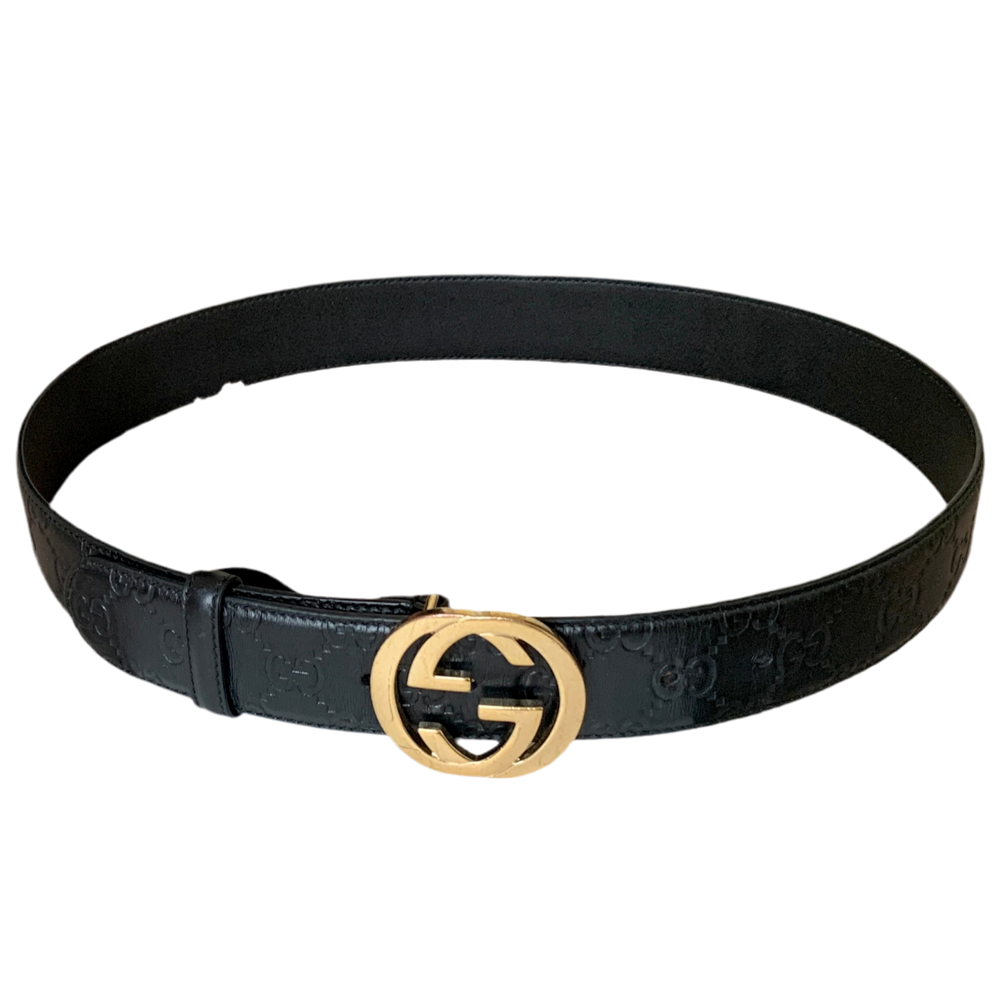 Authentic Gucci unisex signature monogram black leather belt