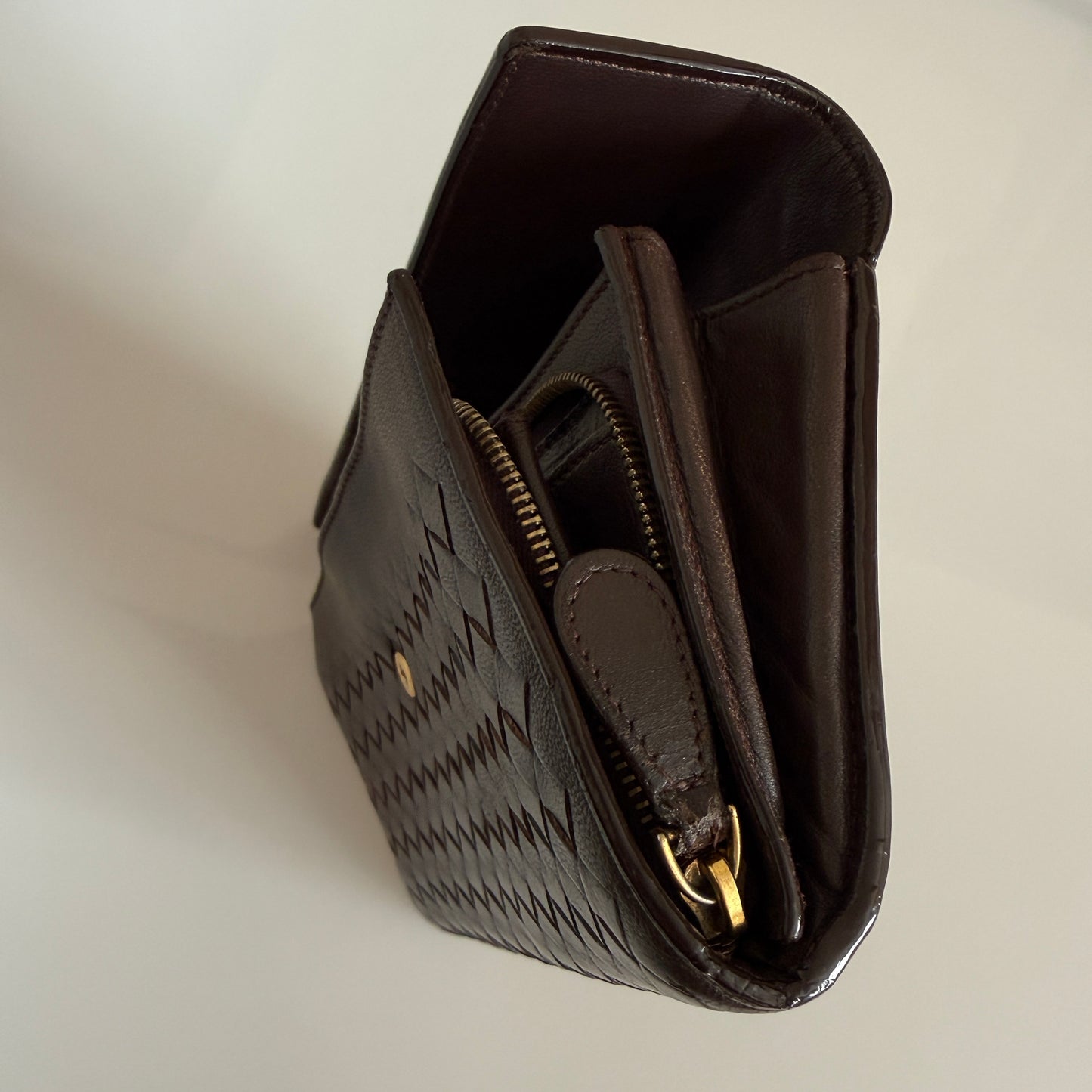 Bottega Veneta intrecciato brown leather long wallet authentic with COA