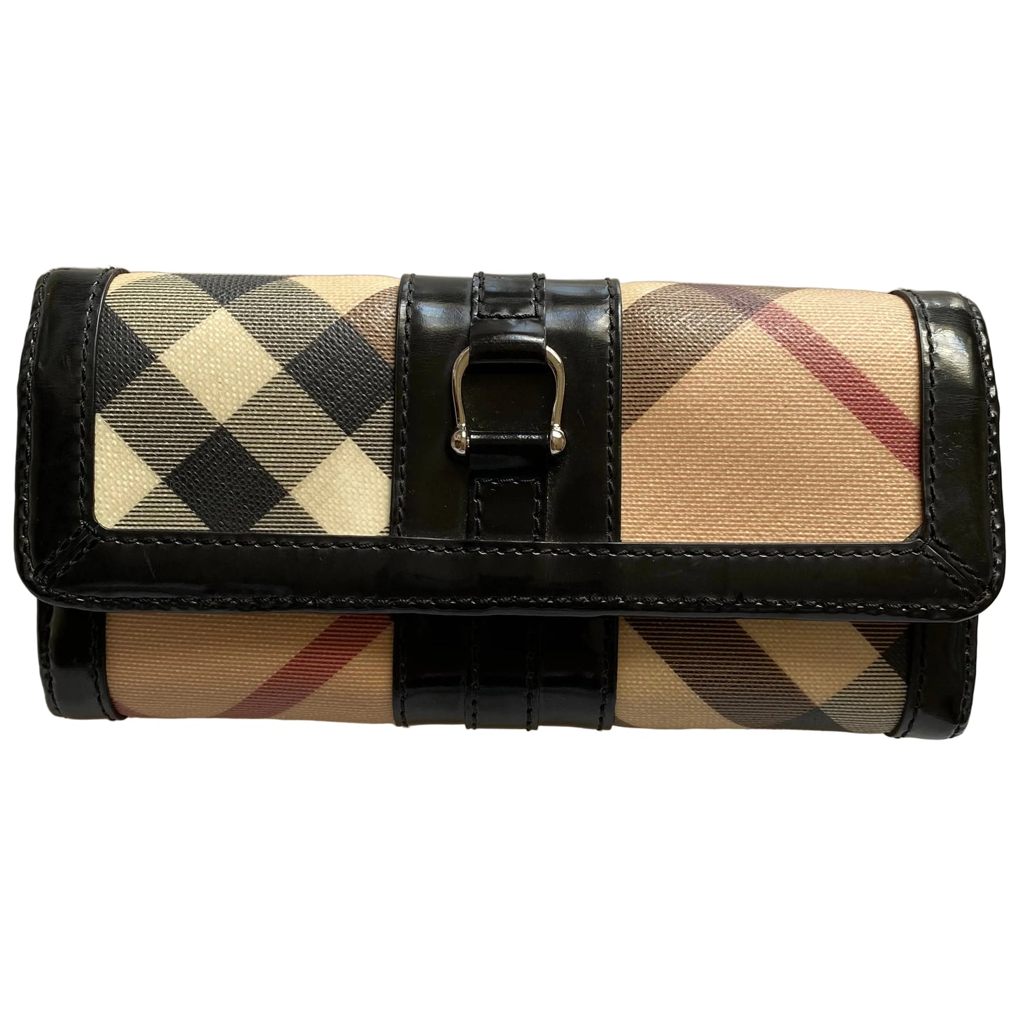 Burberry nova check black leather long wallet Authentic with coa