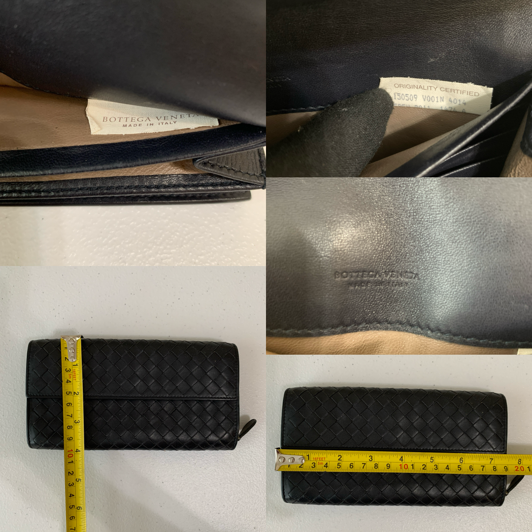 Bottega Veneta intrecciato Black leather long wallet authentic with COA