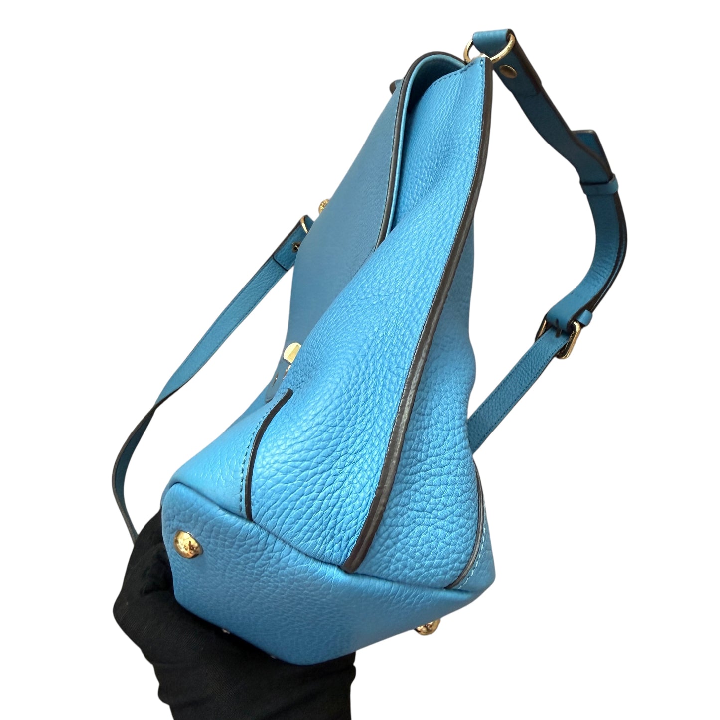 MCM blue leather women’s handbag authentic with COA and removable crossbody str