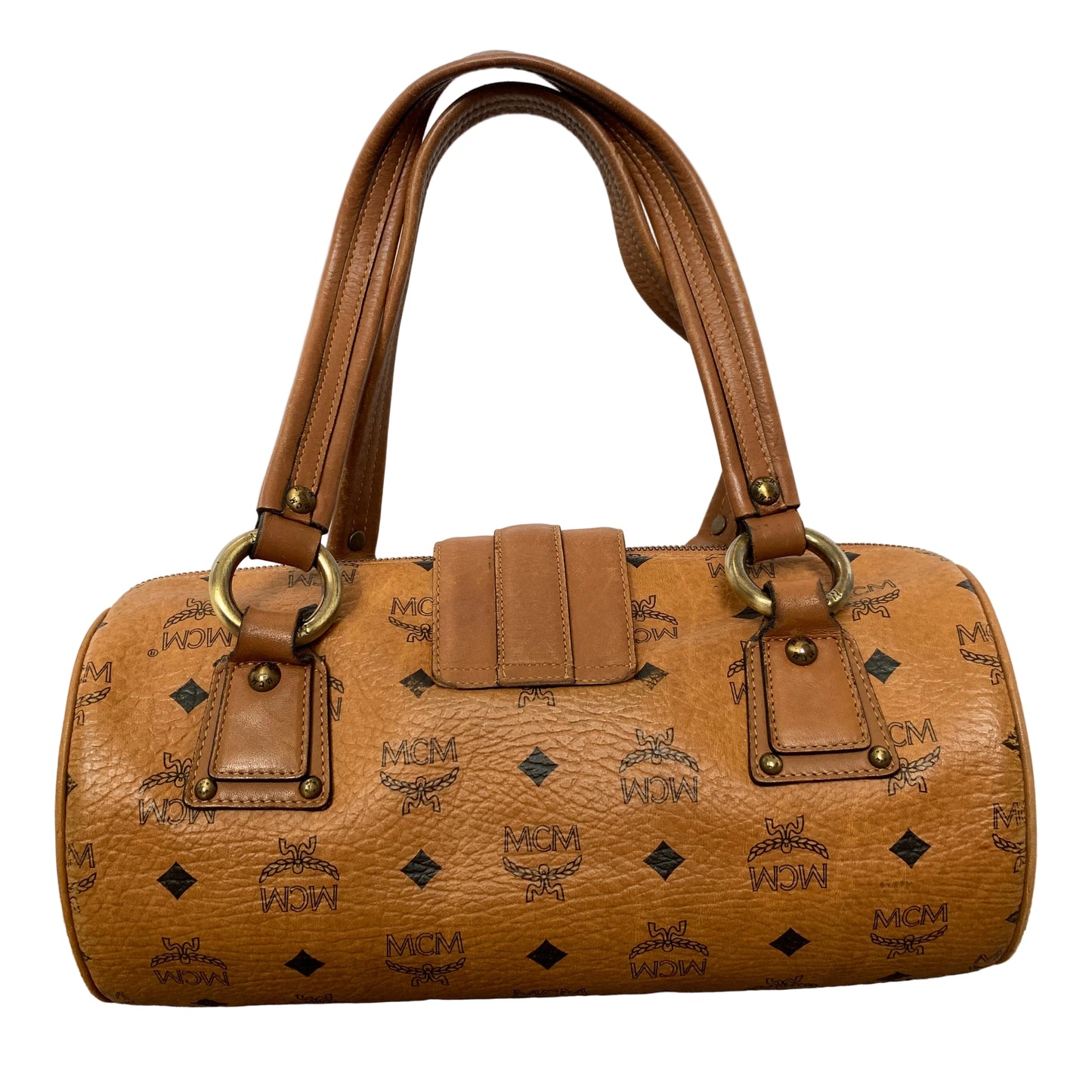 MCM cognac visetos barrel shoulder bag Authentic with COA