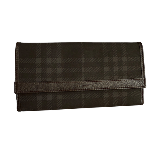 Burberry brown check canvas and leather wallet authentic with COA