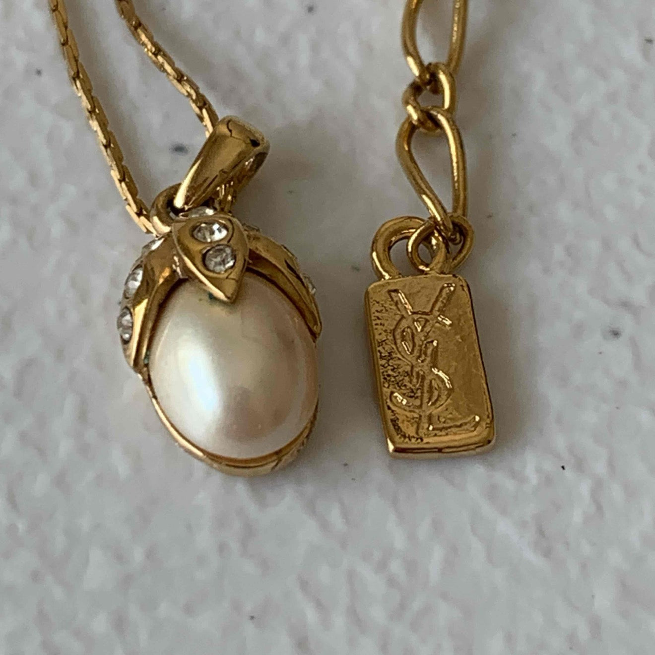 Yves Saint Laurent YSL pearl gold plated necklace authentic with COA