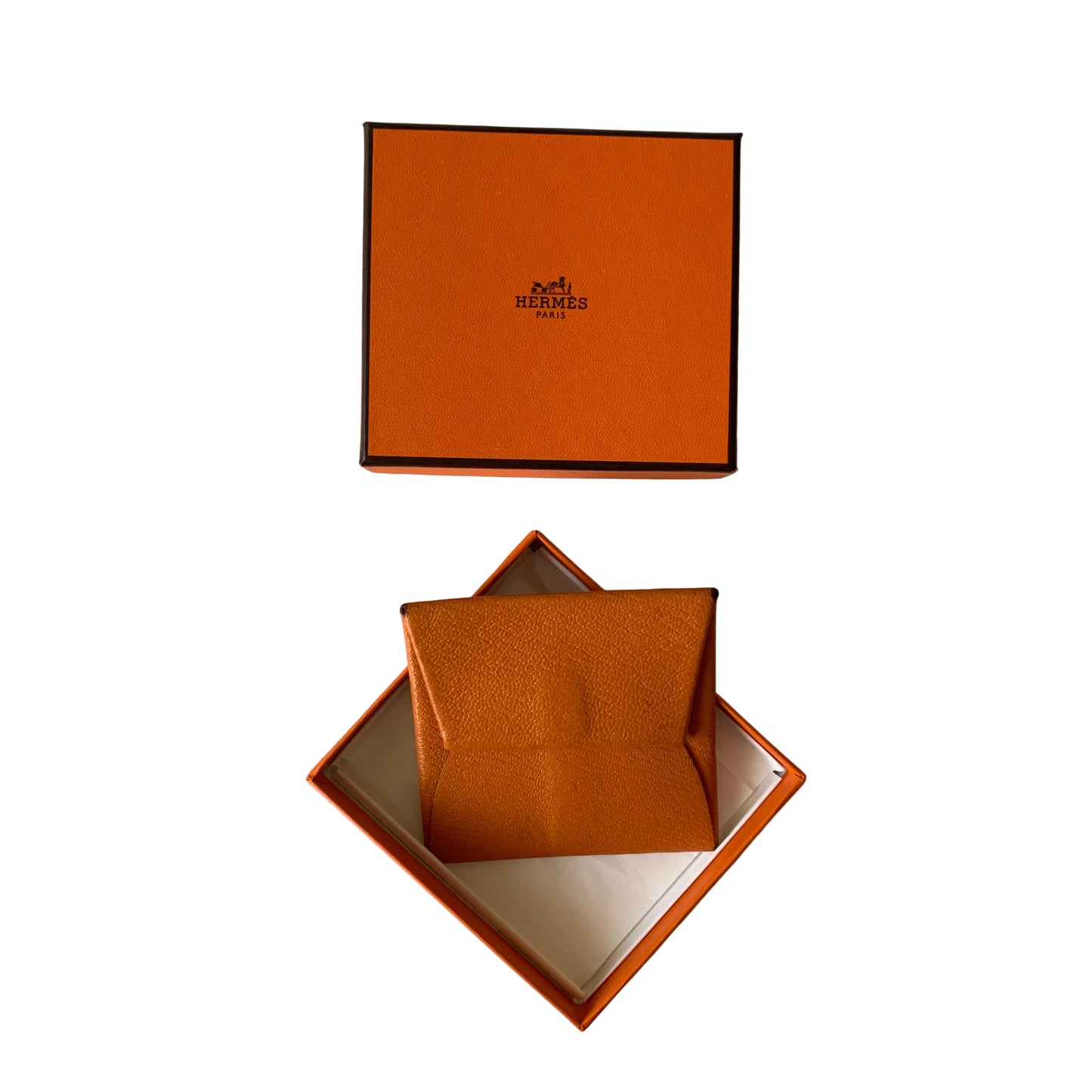 Hermes orange leather coin pouch wallet authentic with COA box