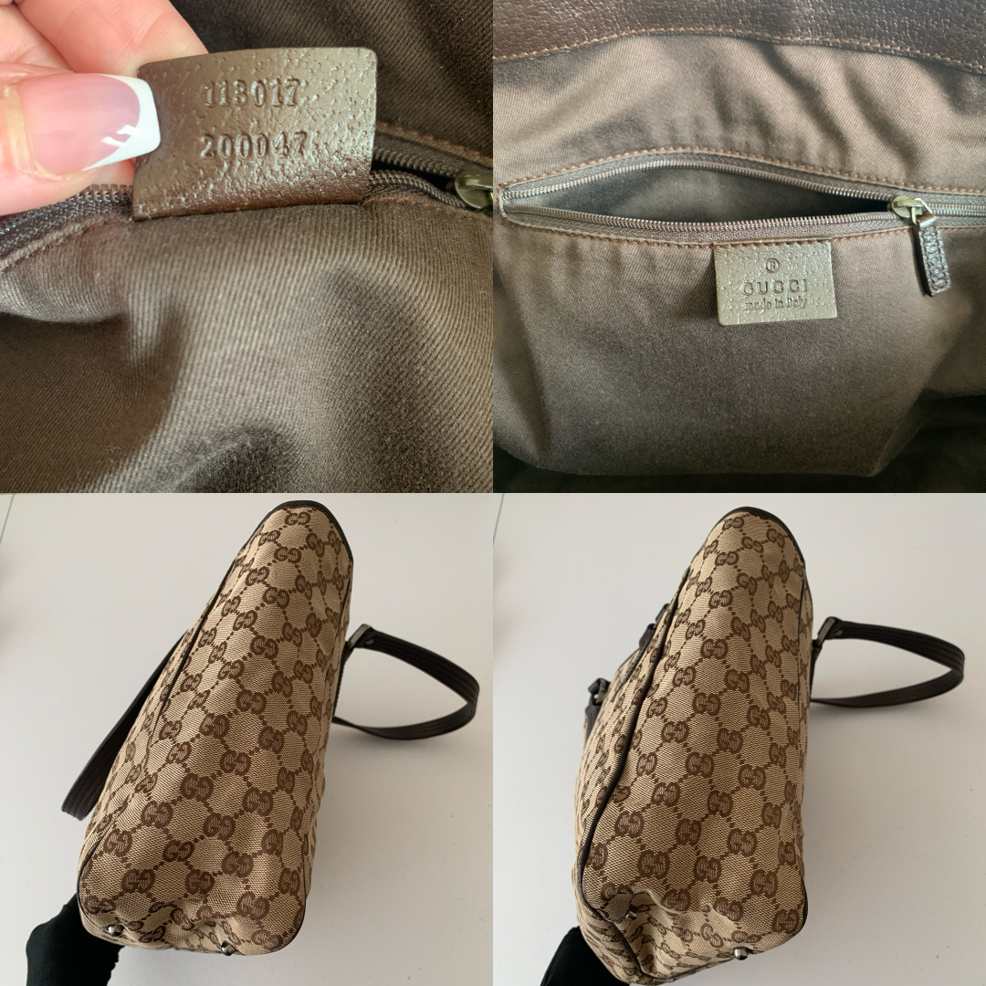 Gucci monogram canvas and brown leather tote shoulder Purse bag authentic with COA