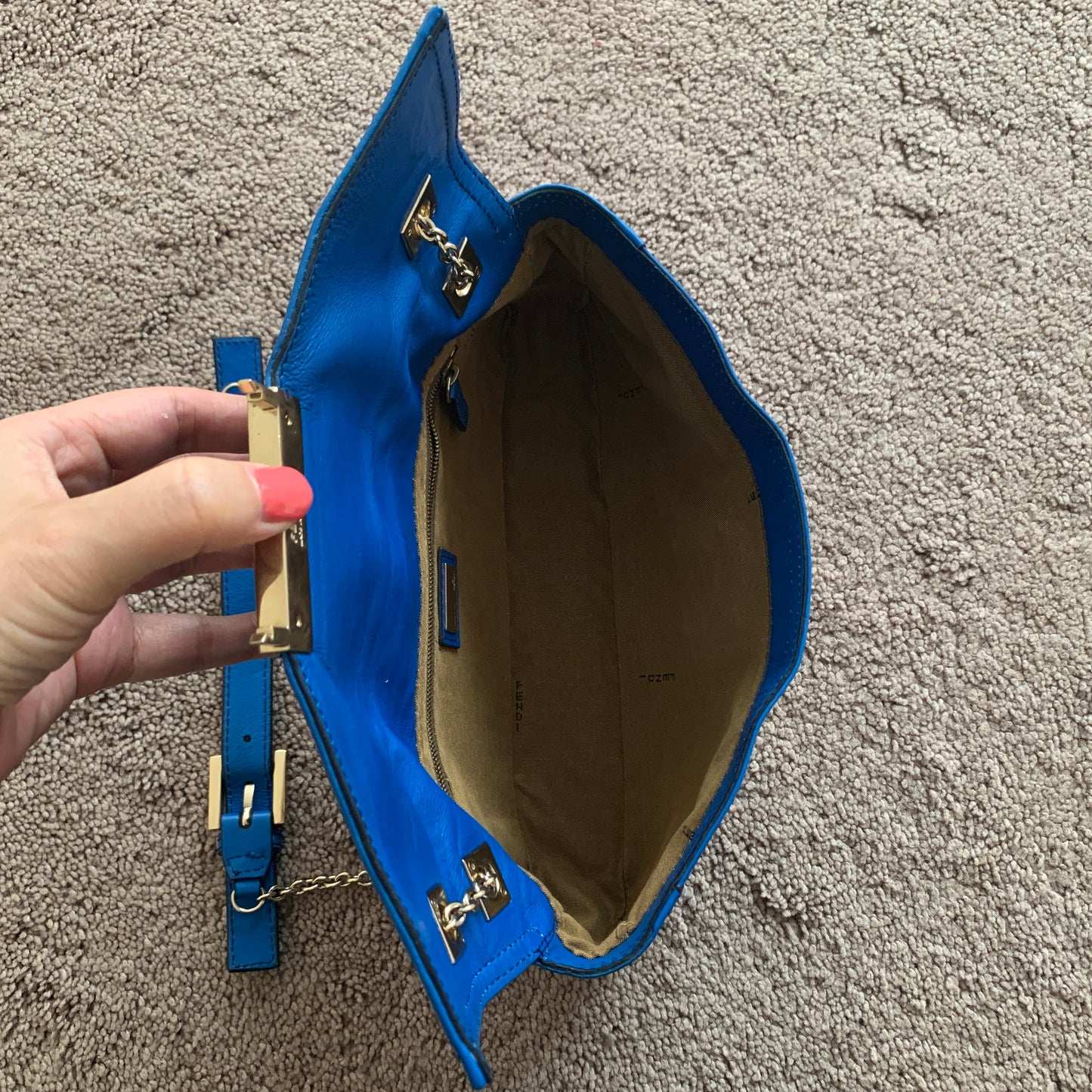 Authentic Fendi 2 way baguette chain blue leather bag with dust bag and COA