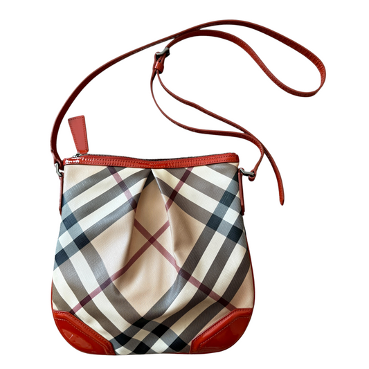 Burberry nova check canvas orange leather crossbody bag authentic w/ COA 10x11x