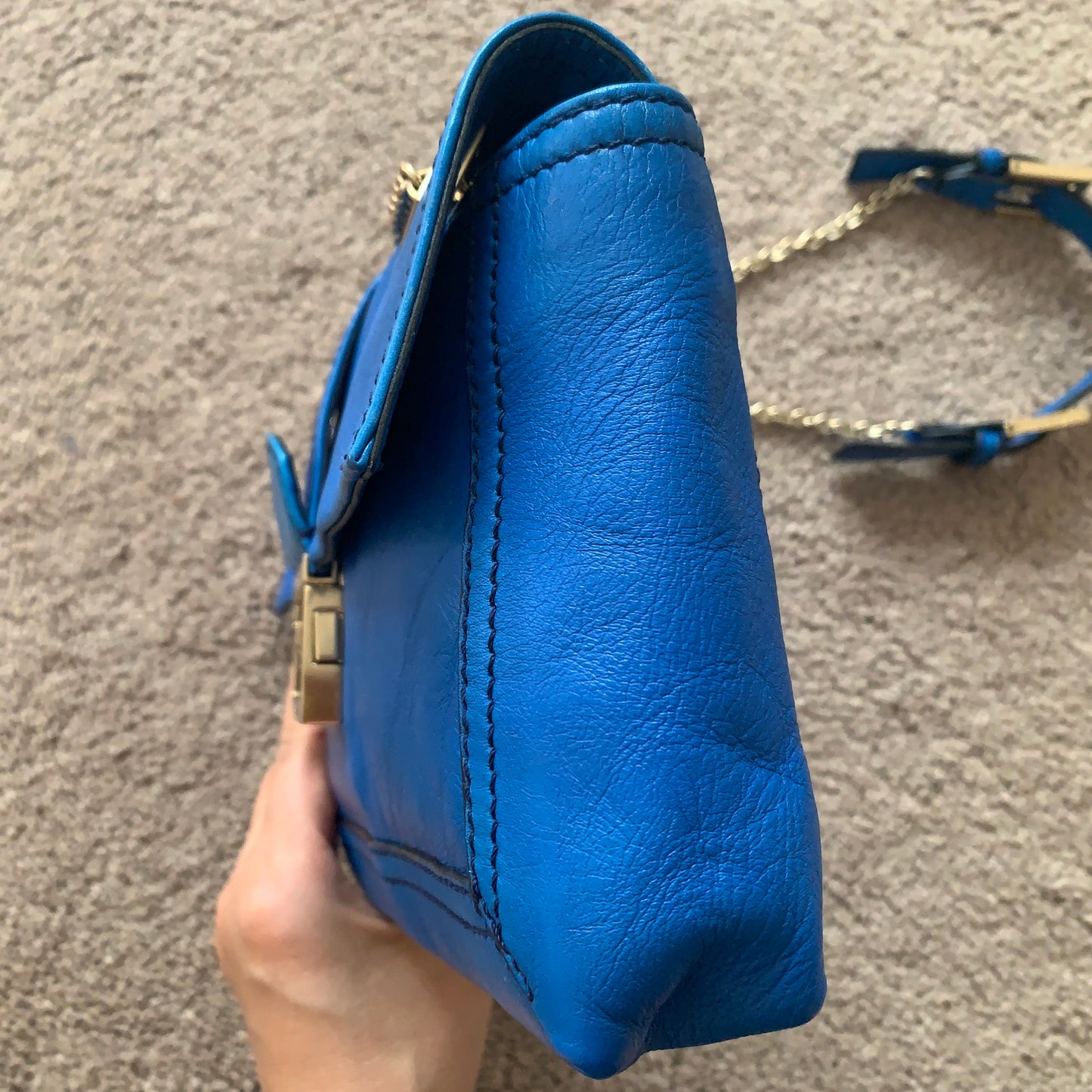 Authentic Fendi 2 way baguette chain blue leather bag with dust bag and COA