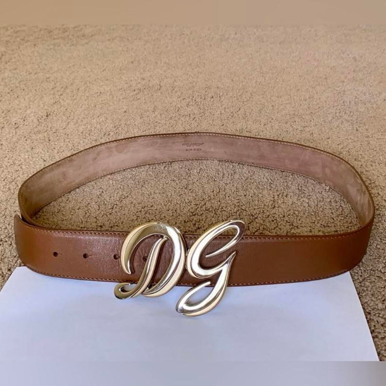Authentic Dolce & Gabbana first line unisex brown leather belt with silver and gold toned buckle 95 cm/38 inch