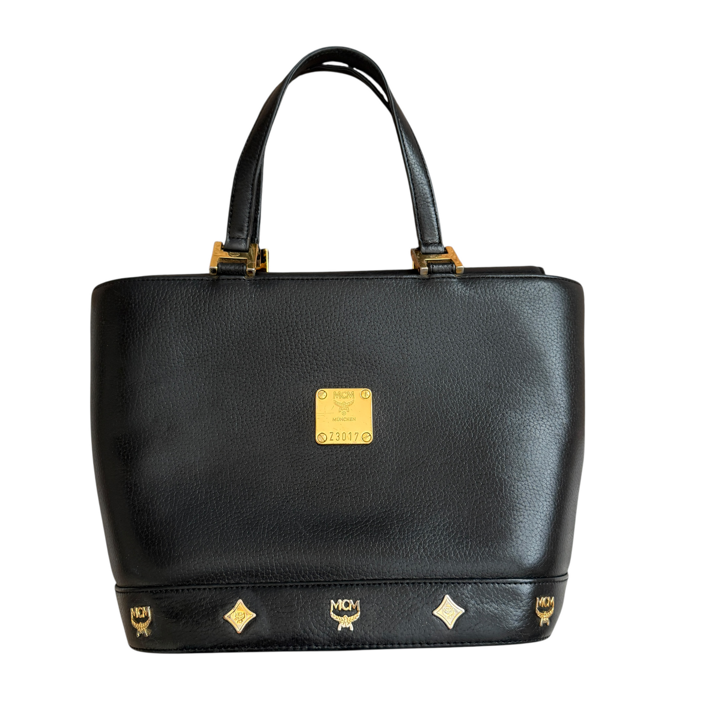 MCM black leather studded tote bag authentic with COA