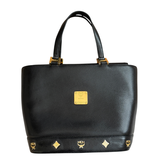 MCM black leather studded tote bag authentic with COA