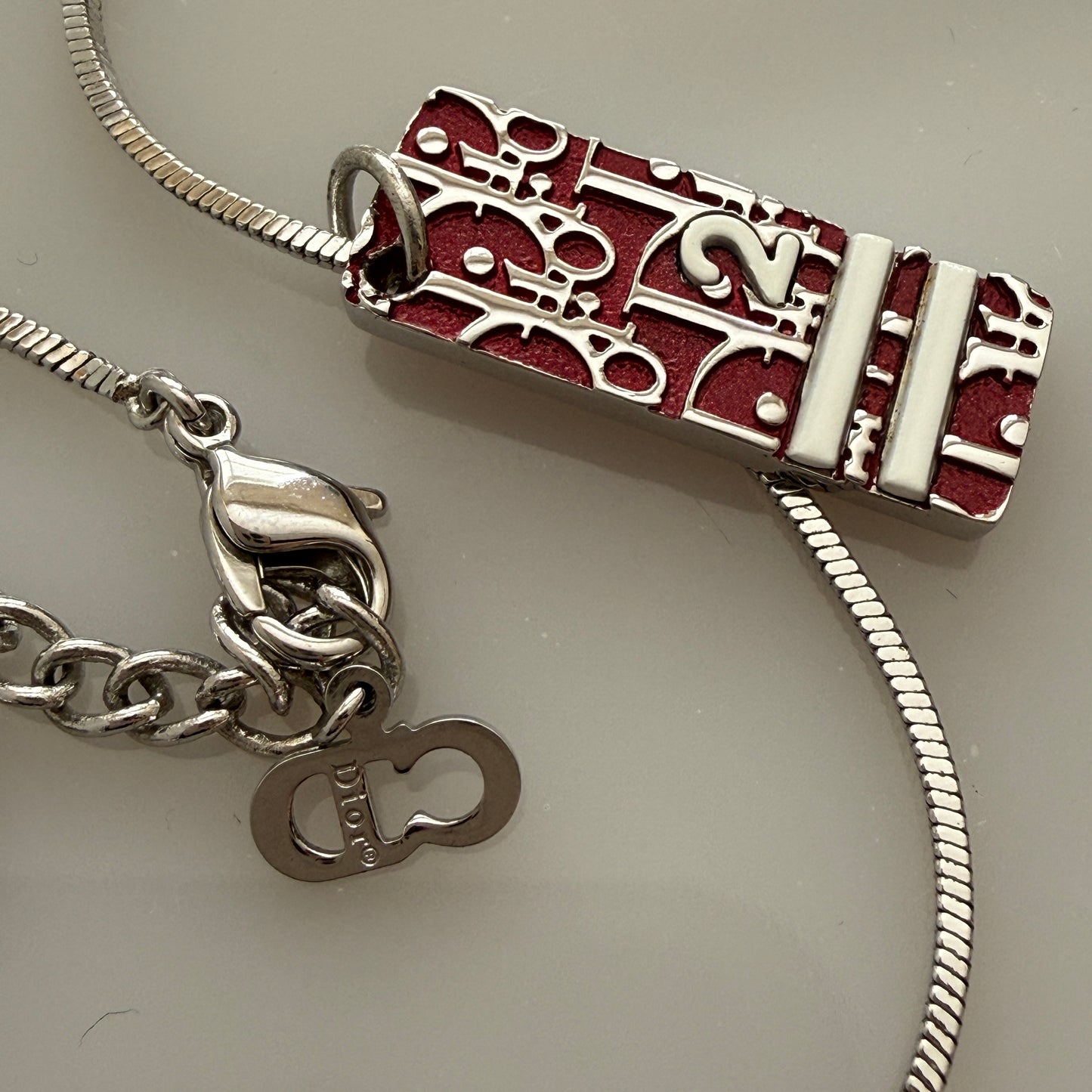 Christian Dior silver chain necklace red trotter pendant authentic with COA 007
