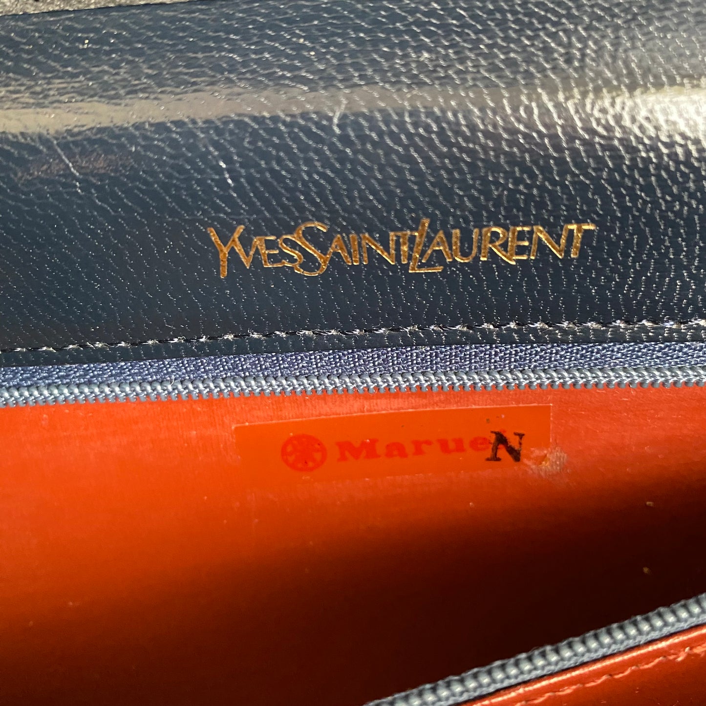 Yves Saint Laurent vintage navy leather shoulder bag Authentic with COA 10.5x7.5x2.5