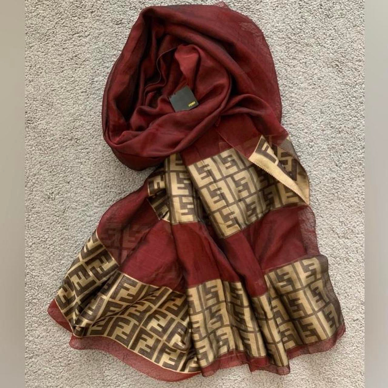 Authentic Fendi FF monogram silk scarf large and long