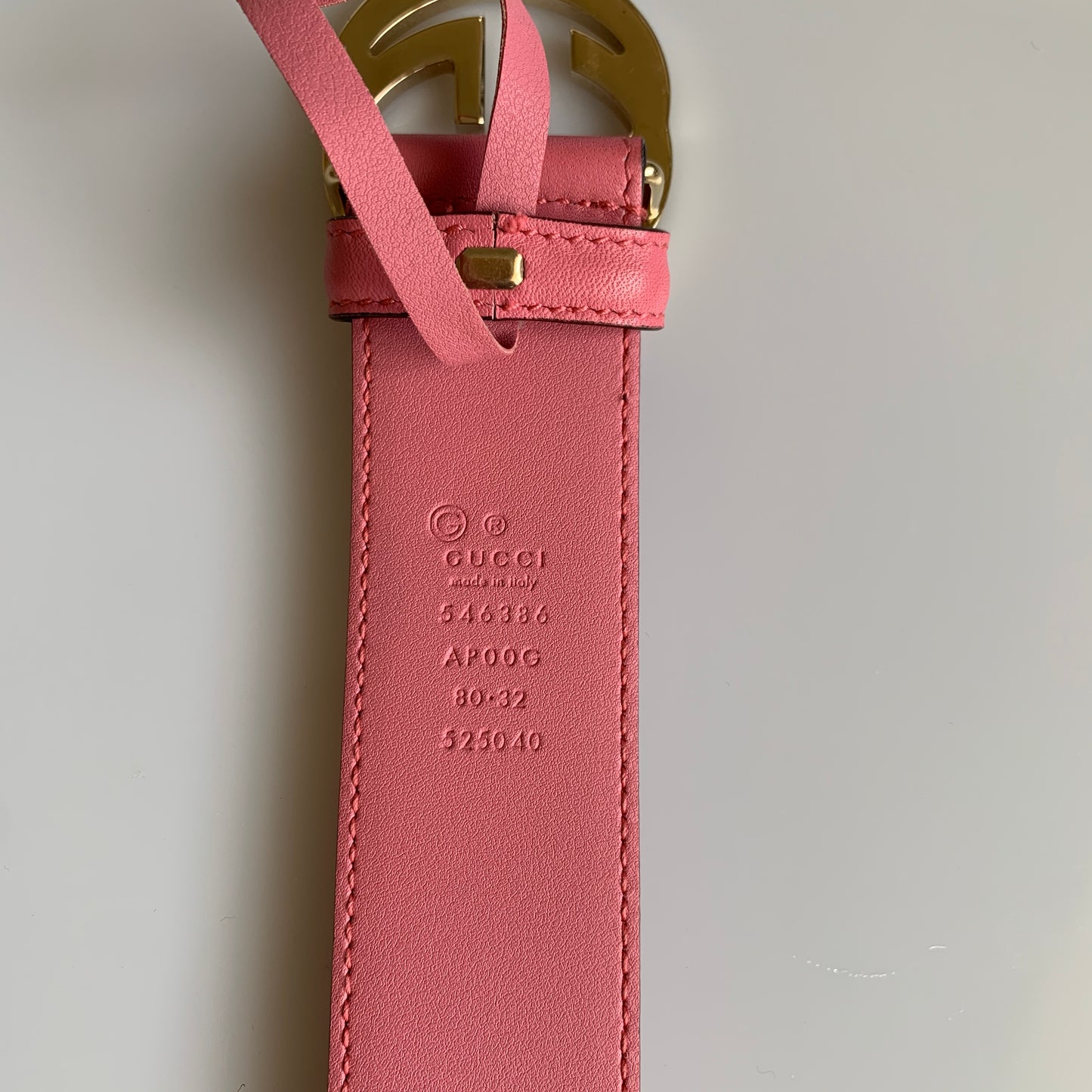 Gucci pink Leather Belt authentic with COA size 80 cm 32”