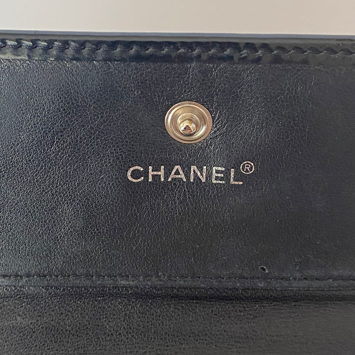 Chanel black patent leather compact wallet Authentic with COA 4x3.6