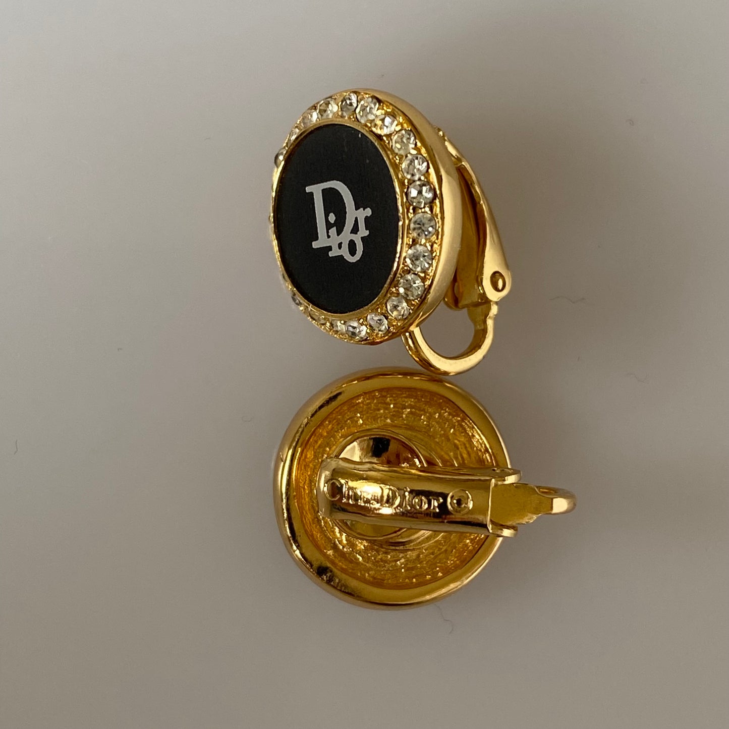 Dior round logo clip-on gold plated earrings