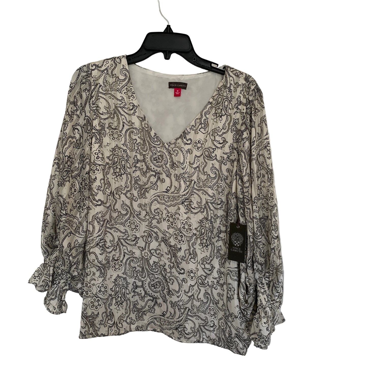Vince Camuto Womens NWT cream &black print blouse size size medium
