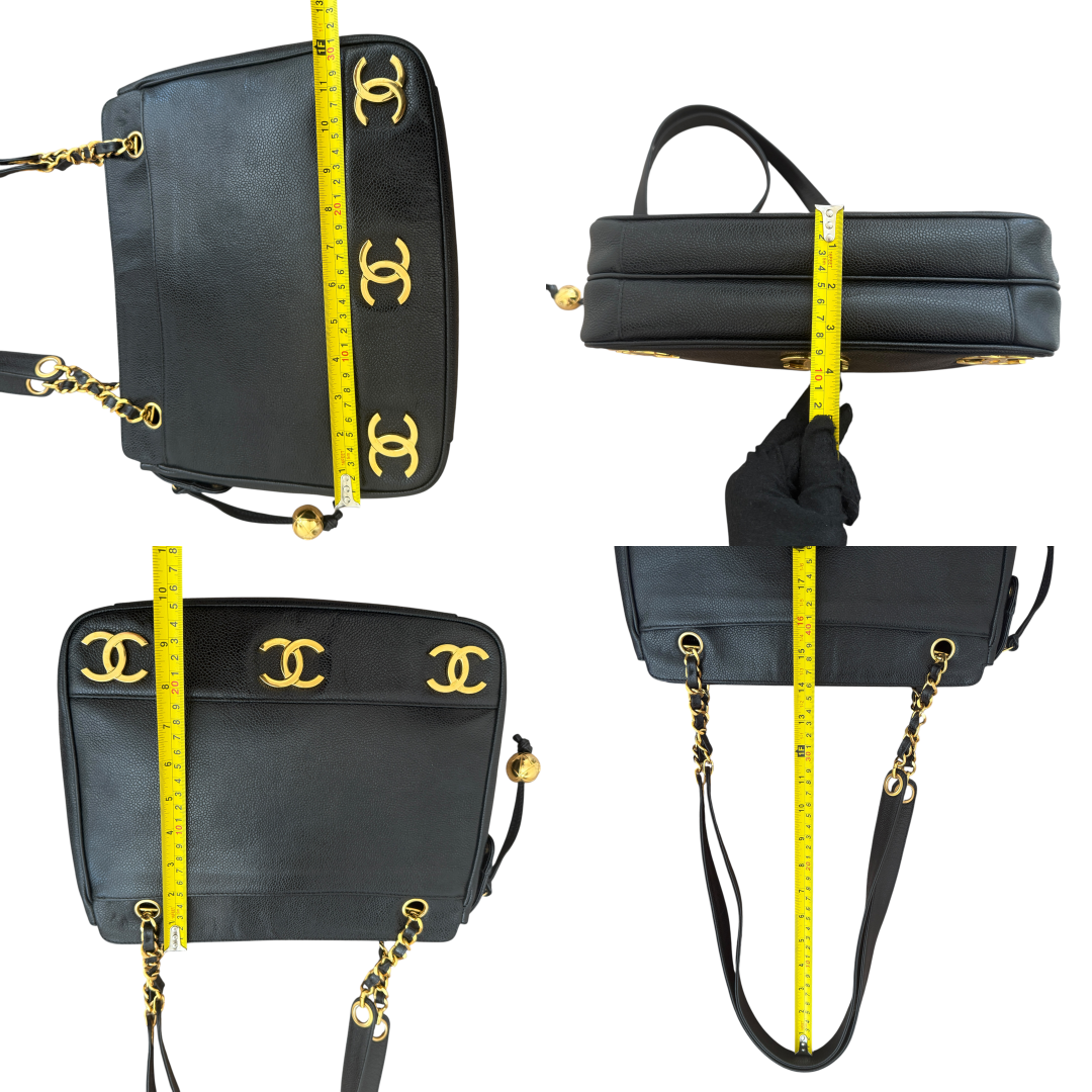 Chanel caviar triple CC black leather bag authentic with COA dust bag guarantee card