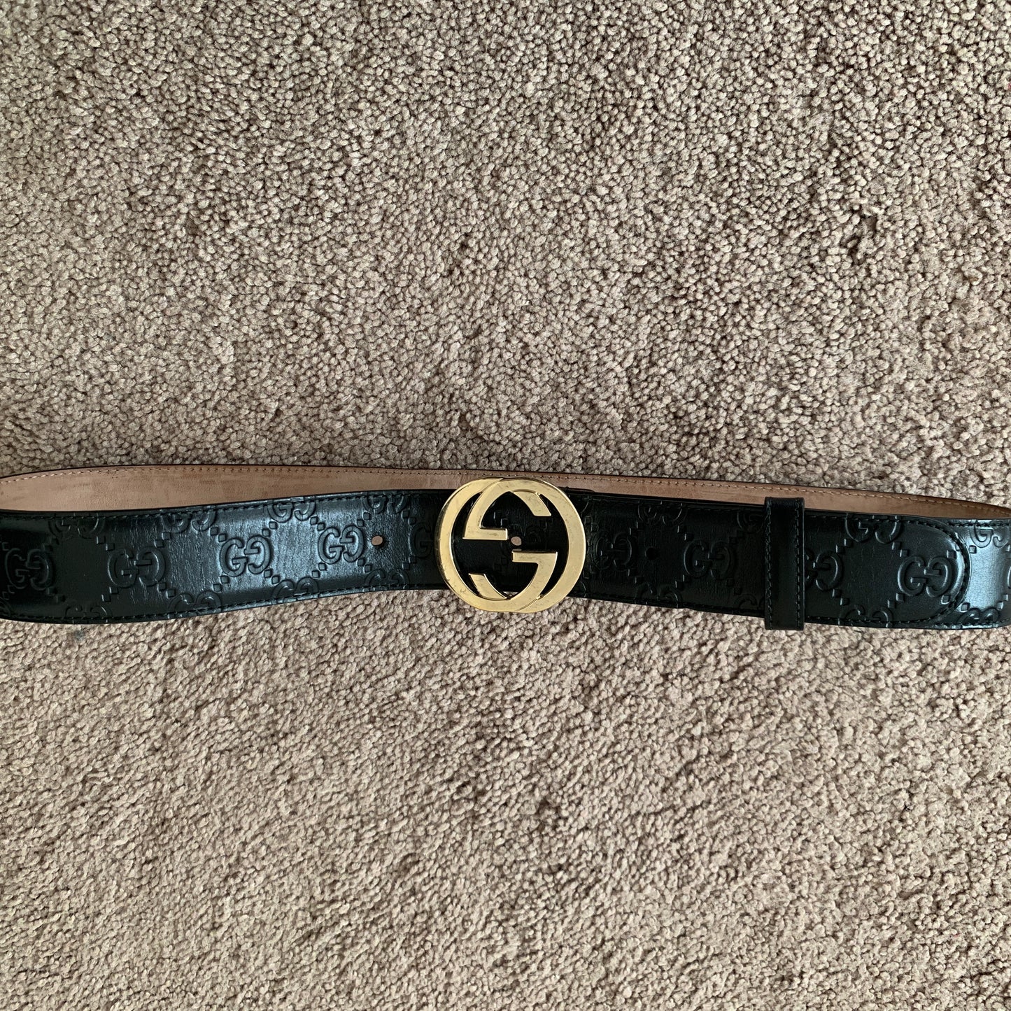 Authentic Gucci unisex signature monogram black leather belt