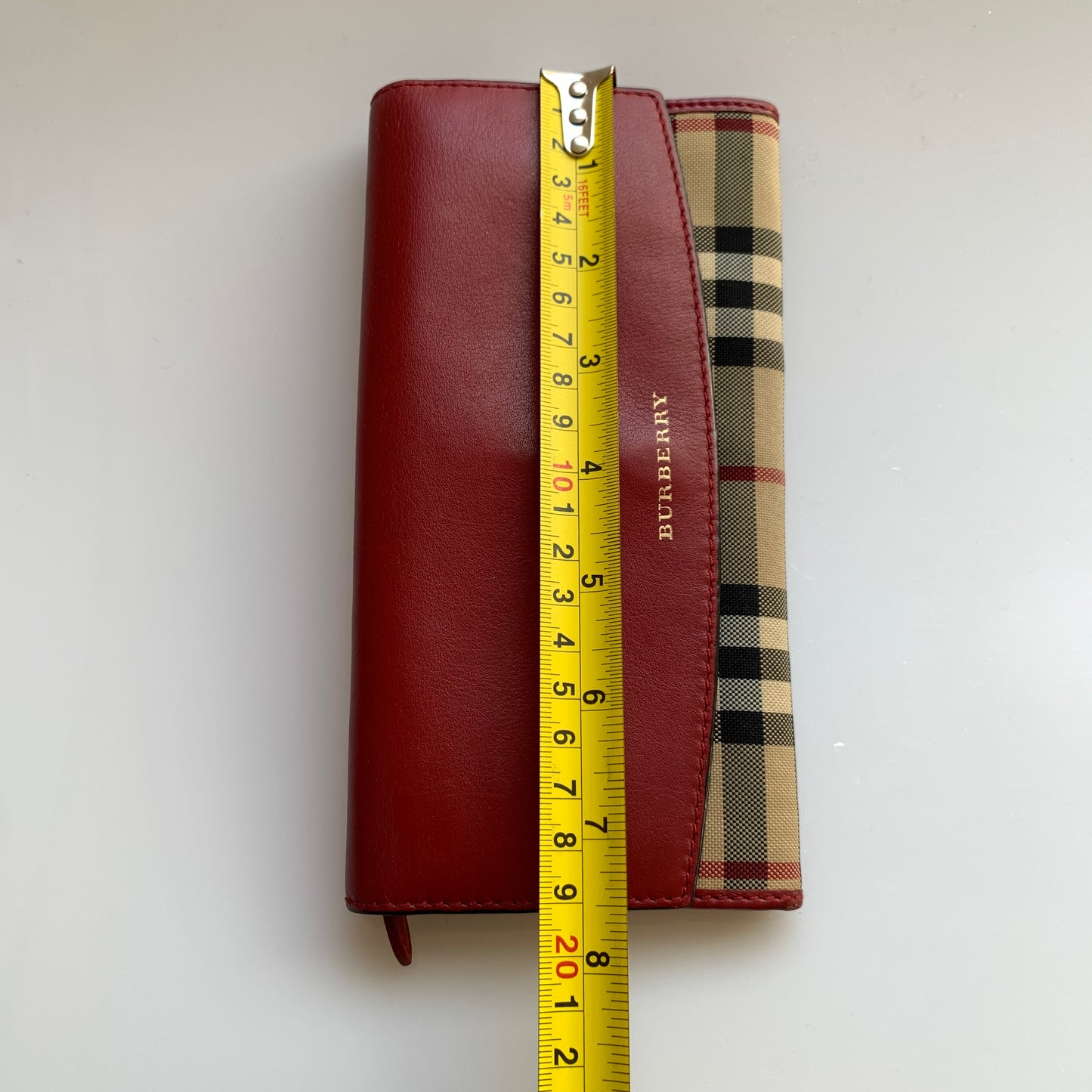 Burberry women’s nova check canvas and red leather wallet authentic with COA