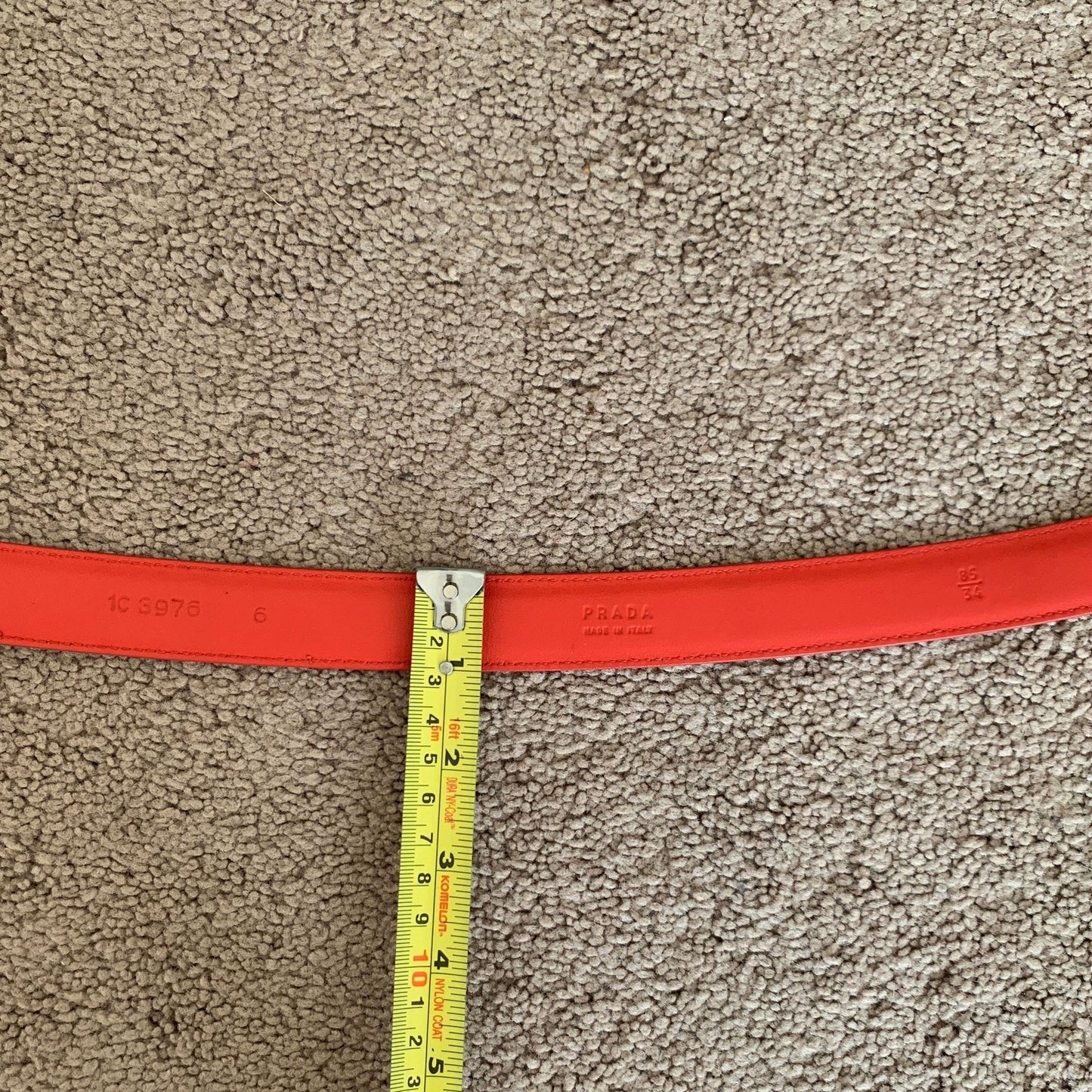 P1005 Prada women's coral saffiano leather belt size 34 inch